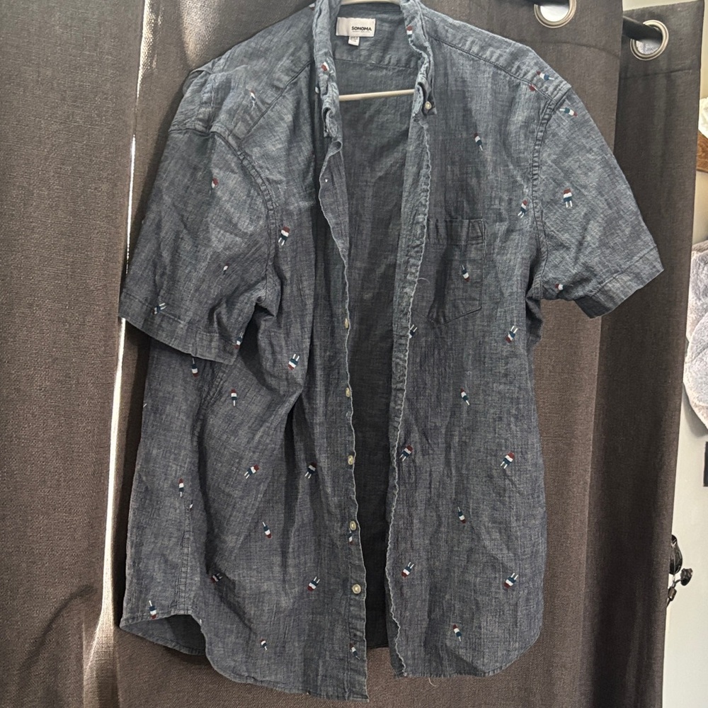 Sonoma Men's Dark Blue Embroidered Shirt